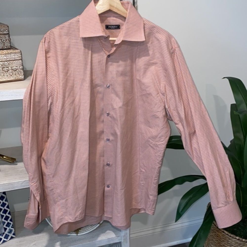 SAKS FIFTH AVENUE BLACK LABEK orange and blue checkered button down size 16.5L